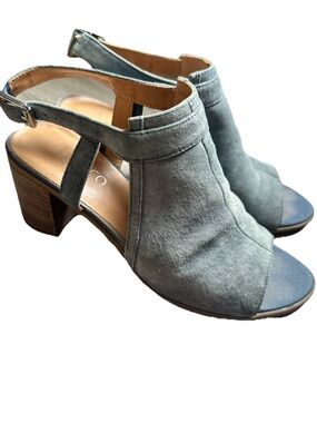Franco Sarto Gray Suede Open-Toe Slingback Block Heels